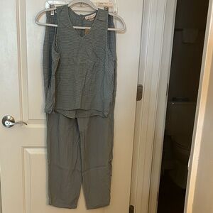 Tank and Pants V-Neck Slate Blue Gingham Two-Piece Set- Karavan